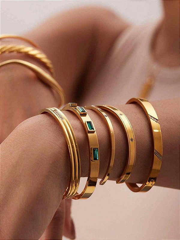 Bracelete Cristais Esmeralda Banhado a Ouro 18k