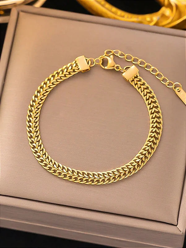 Pulseira Malha Achatada Banhada a Ouro 18k