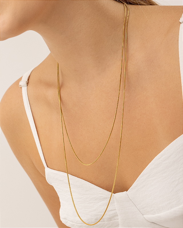 Colar Longo Corda de Violão Banhado a Ouro 18k