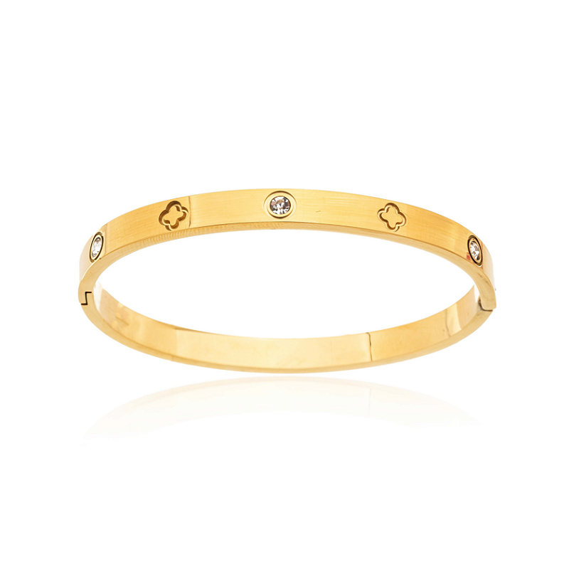 Bracelete Trevo e Ponto de Luz Banhado a Ouro 18k