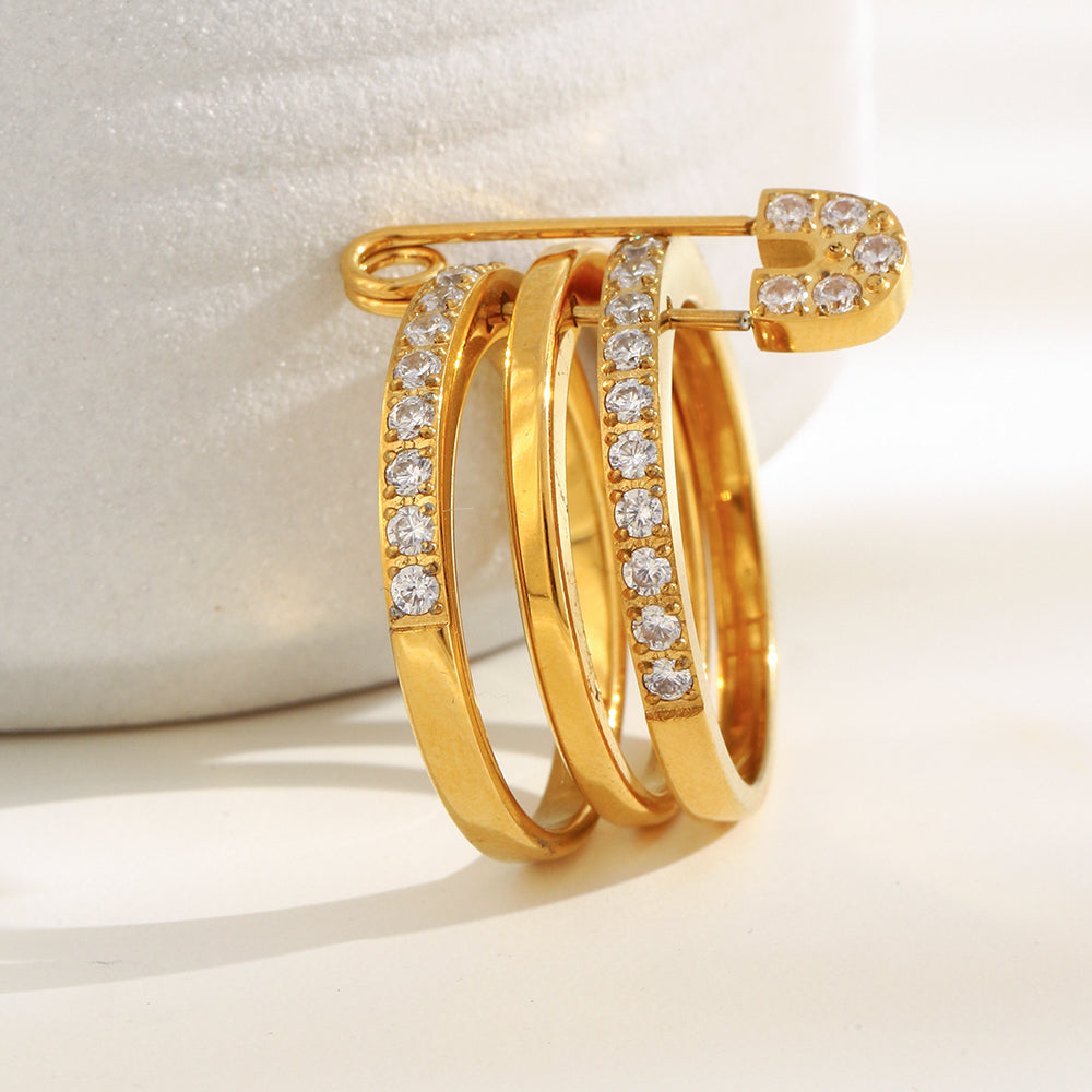 Anel Triplo Essence Cravejado Banhado a Ouro 18k