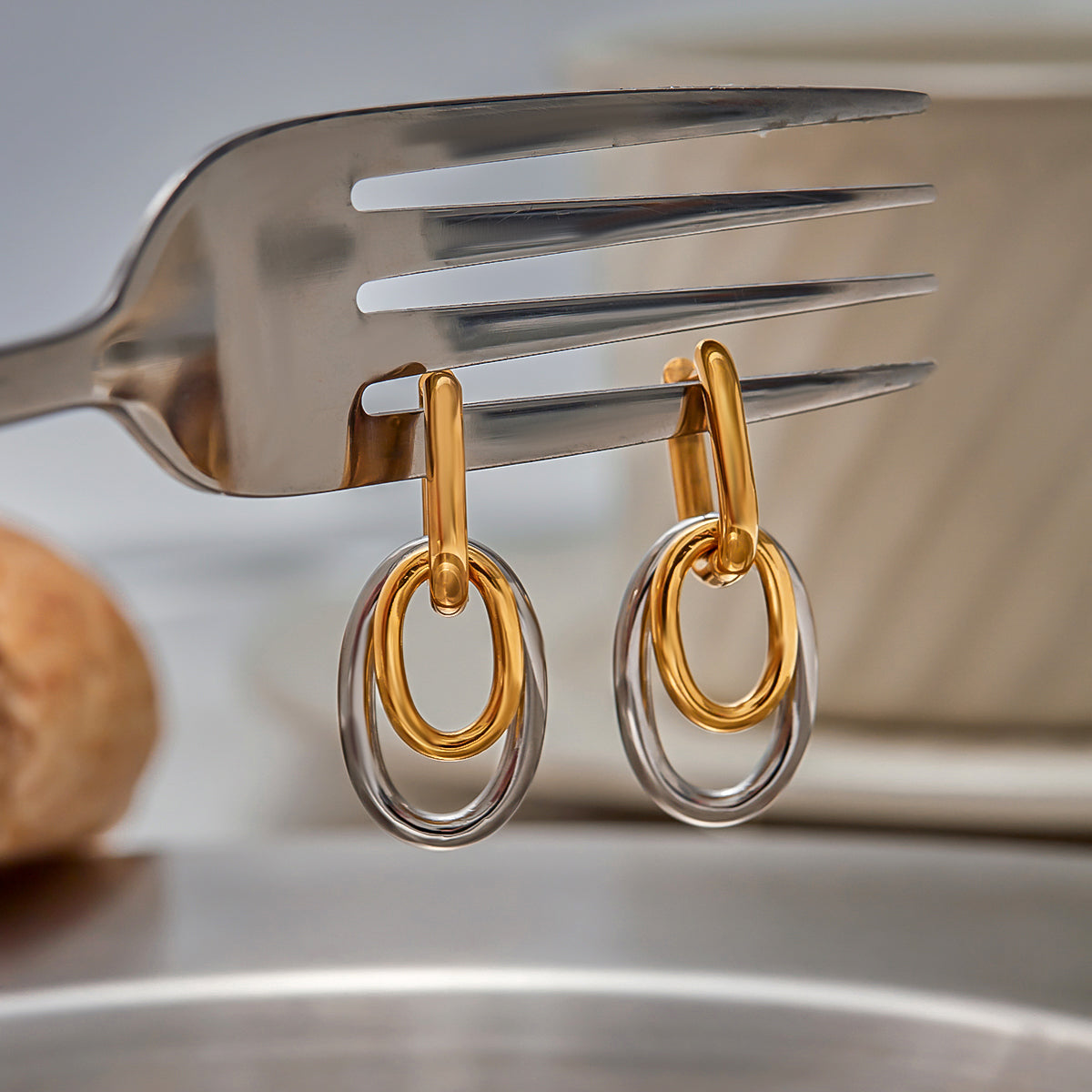 Brinco Argola Duo Círculos Banhado a Ouro 18k