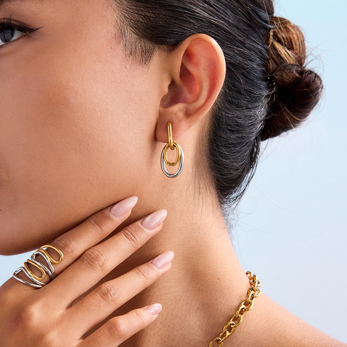 Brinco Argola Duo Círculos Banhado a Ouro 18k