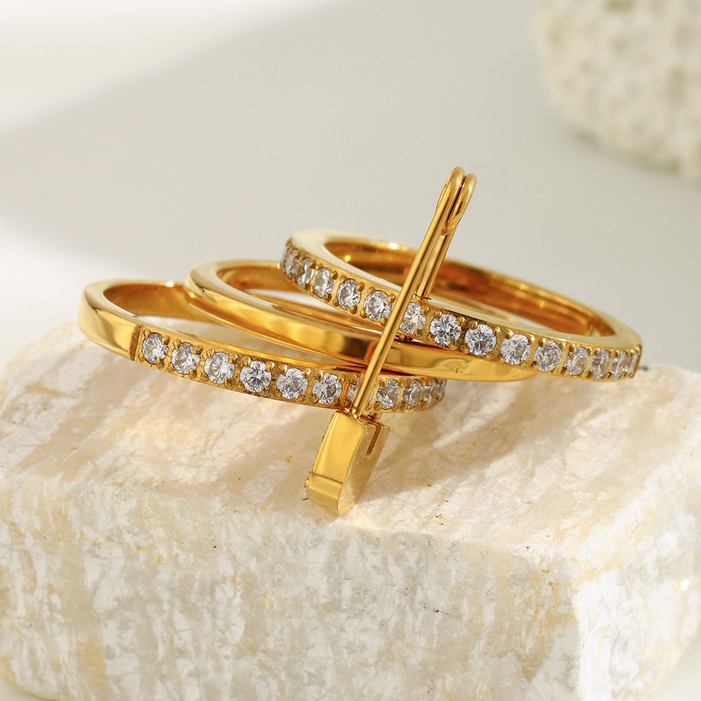 Anel Triplo Essence Cravejado Banhado a Ouro 18k