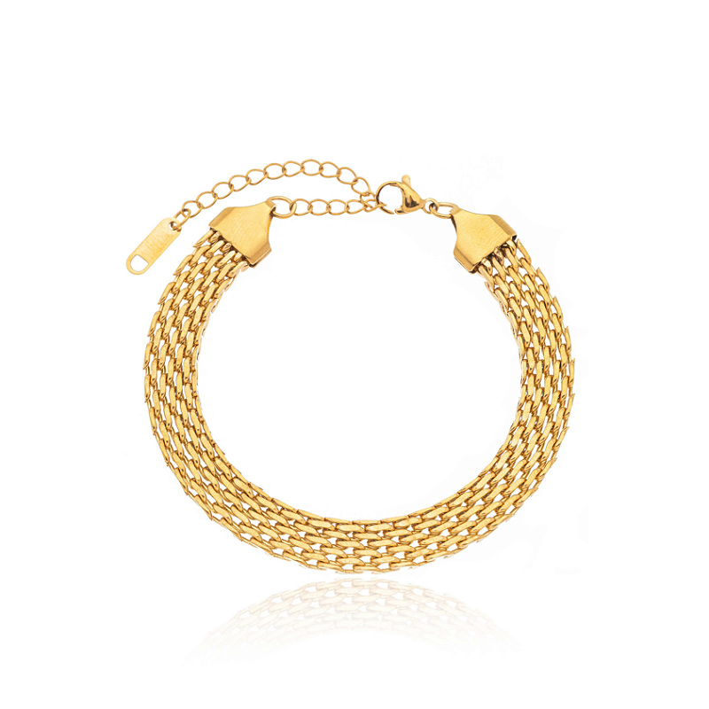 Pulseira Malha Achatada 8mm Banhada a Ouro 18k