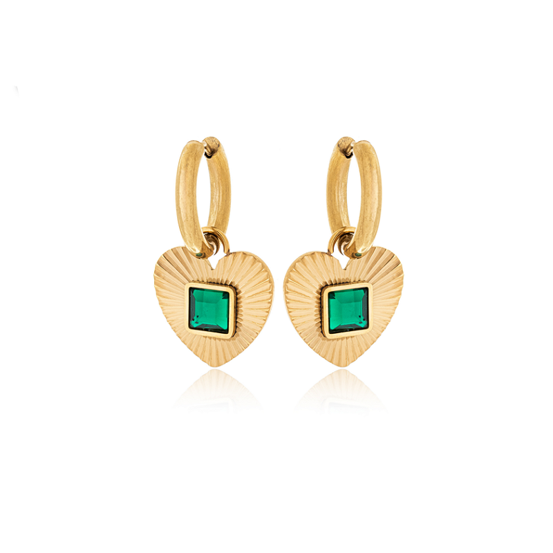 Brinco Coração Esmeralda Banhado a Ouro 18k
