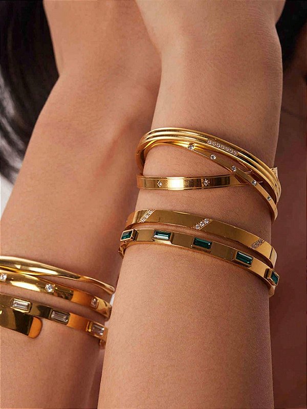 Bracelete Cristais Esmeralda Banhado a Ouro 18k