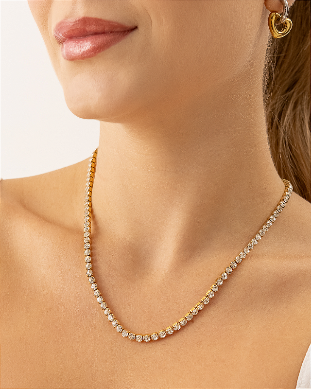 Colar Riviera 4mm Banhado a Ouro 18k