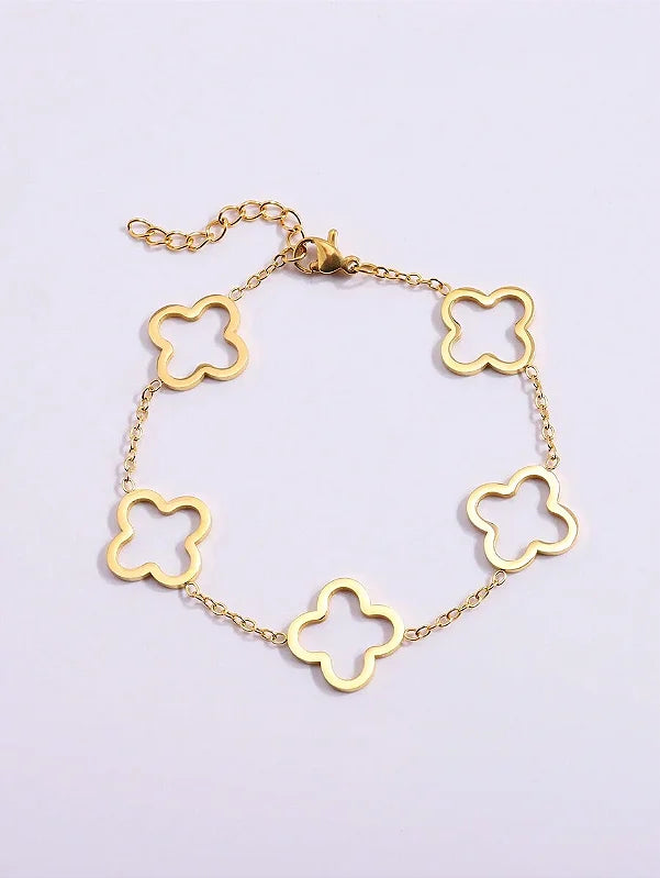 Pulseira Trevo 4 Folhas Banhada a Ouro 18k