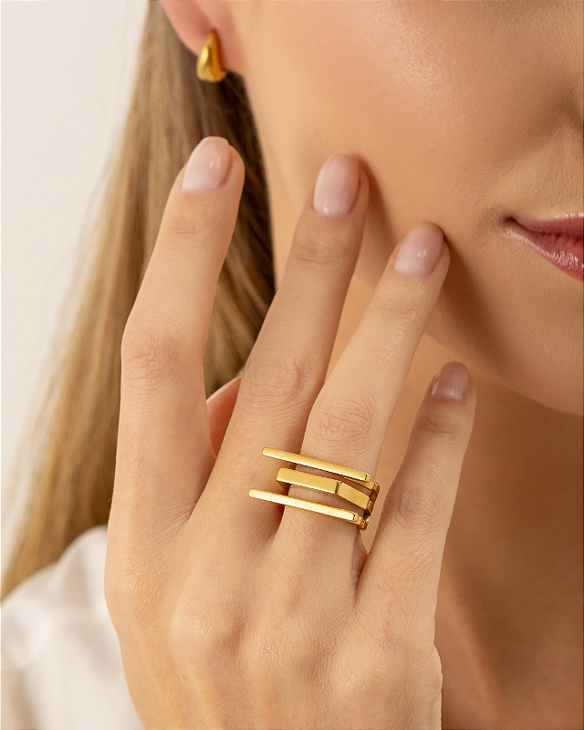 Anel Linhas Paralelas Banhado a Ouro 18k