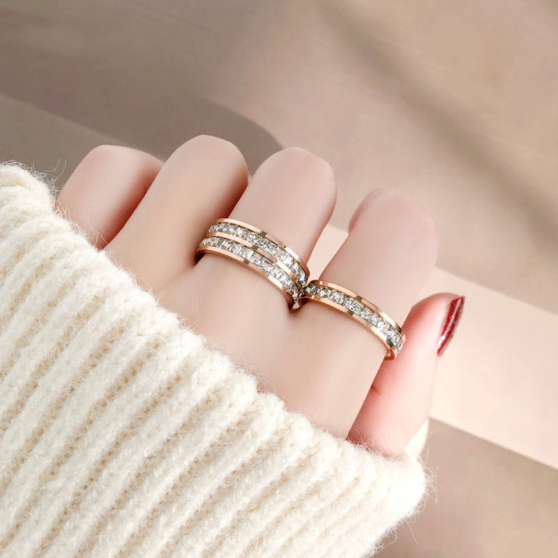 Anel Aliança Cravejada Dupla Banhado a Ouro 18k