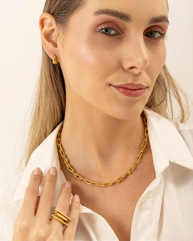 Anel Linhas Paralelas Banhado a Ouro 18k