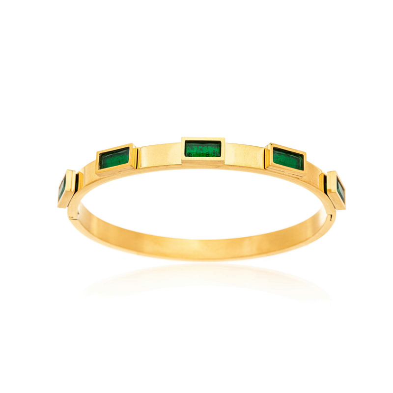 Bracelete Cristais Esmeralda Banhado a Ouro 18k