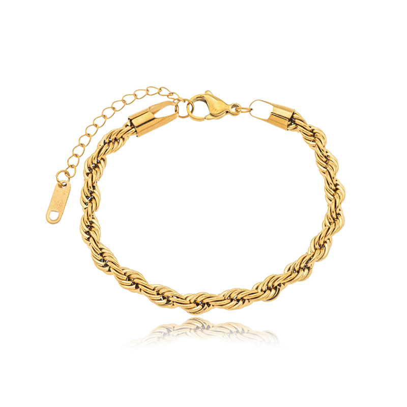 Pulseira Cordão Torcido 5mm Banhada a Ouro 18k