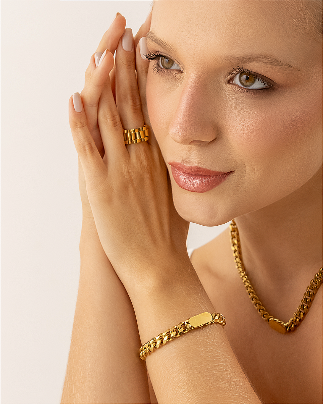 Anel Corrente de Relógio Banhado a Ouro 18k