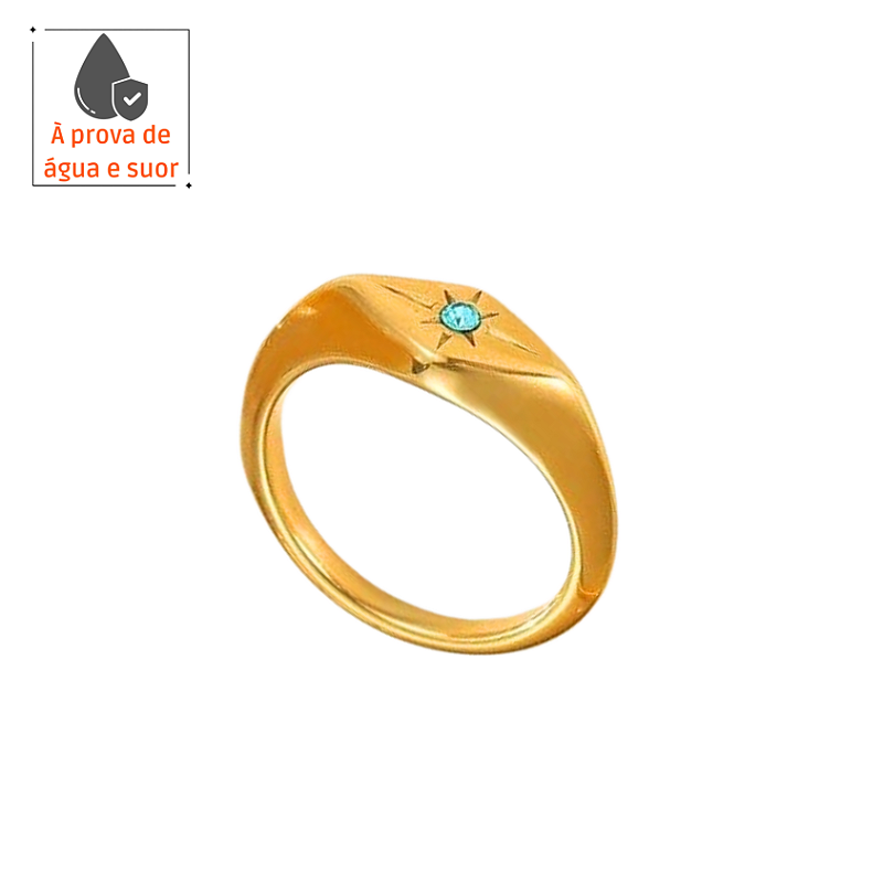Anel Navete Ponto de Luz Acqua Banhado a Ouro 18k