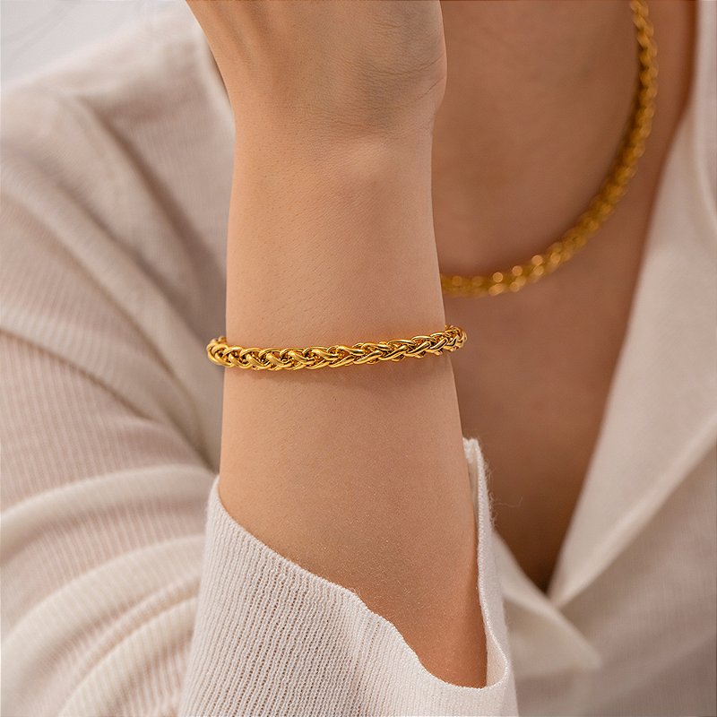 Pulseira Malha 3D Banhada a Ouro 18k