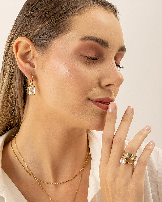 Anel Aliança Cravejada Dupla Banhado a Ouro 18k