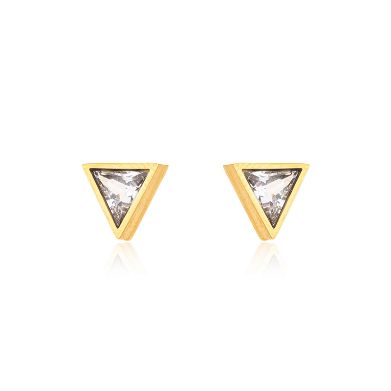 Brinco Zircônia Triangular Banhado a Ouro 18k