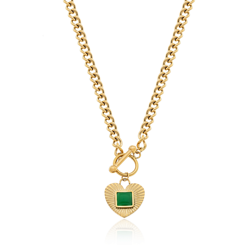 Colar Coração Esmeralda Banhado a Ouro 18k
