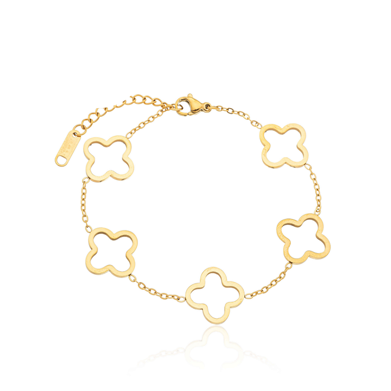 Pulseira Trevo 4 Folhas Banhada a Ouro 18k