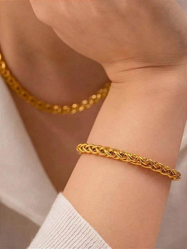 Pulseira Malha 3D Banhada a Ouro 18k