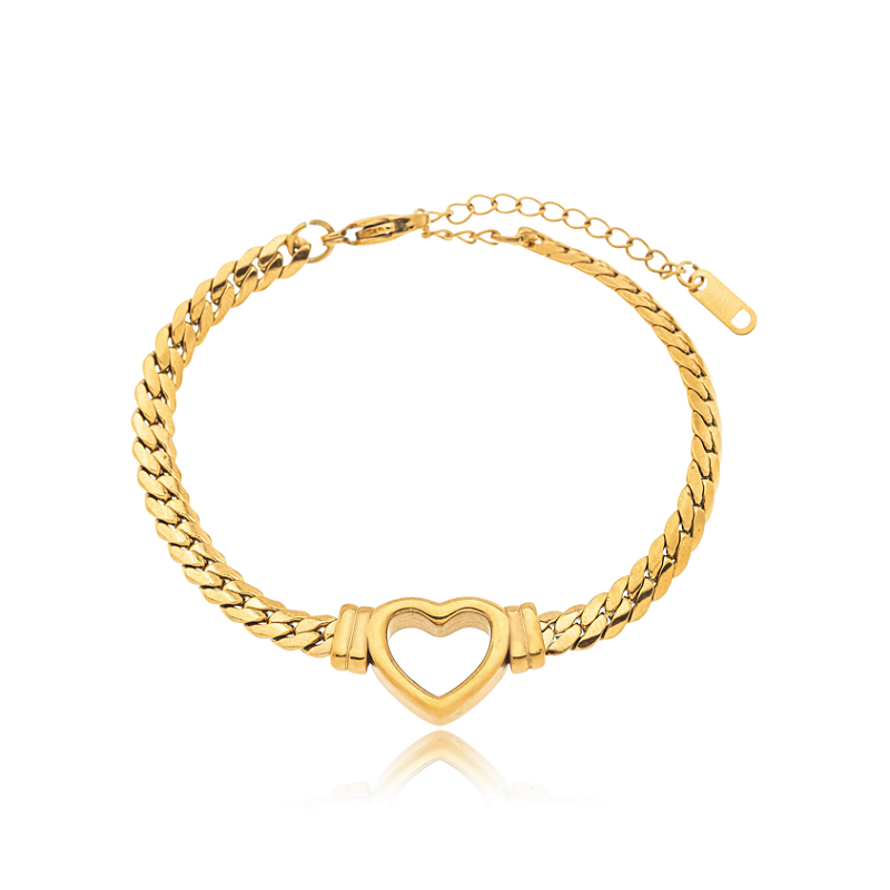 Pulseira Trançada com Coração Banhada a Ouro 18k