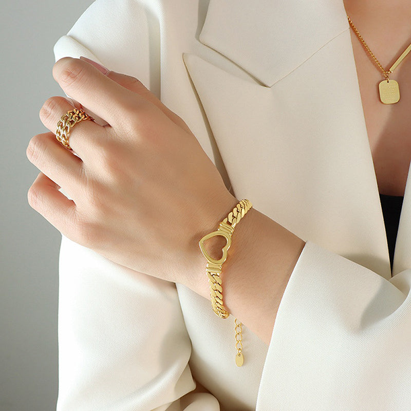 Pulseira Trançada com Coração Banhada a Ouro 18k