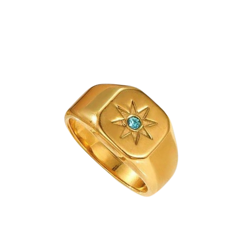 Anel Ponto de Luz Acqua Banhado a Ouro 18k