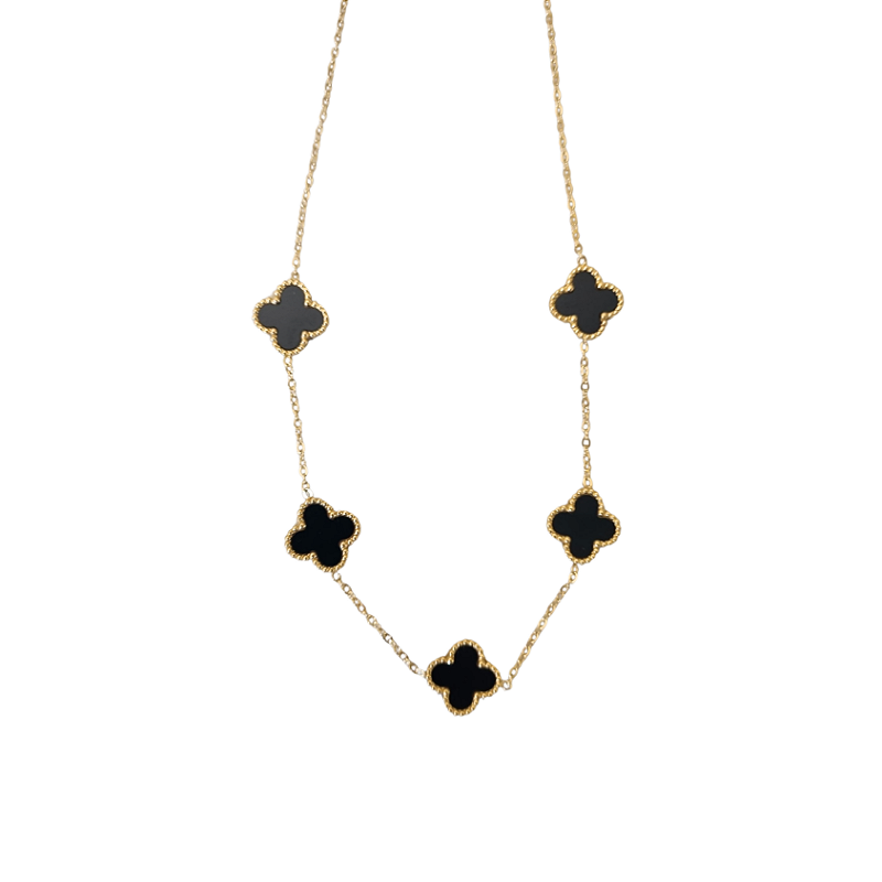 Colar Trevos Pretos Banhado a Ouro 18k