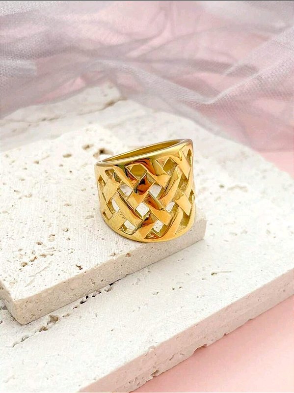 Anel Trama Banhado a Ouro 18k