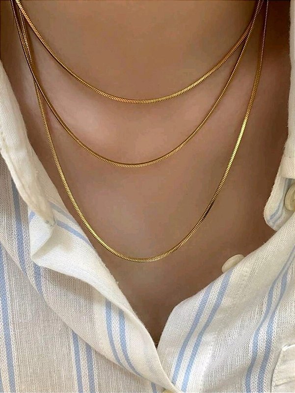 Colar Longo Corda de Violão Banhado a Ouro 18k