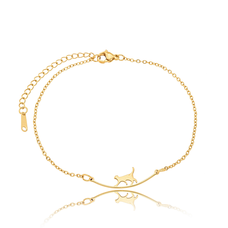 Tornozeleira Gatinha Banhada a Ouro 18k