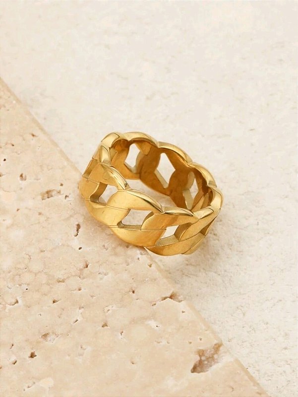 Anel Correntaria Banhado a Ouro 18k