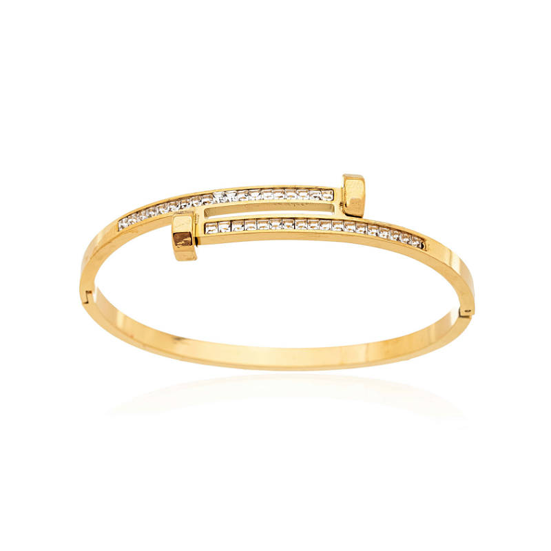 Bracelete Prego Cravejado Banhado a Ouro 18k