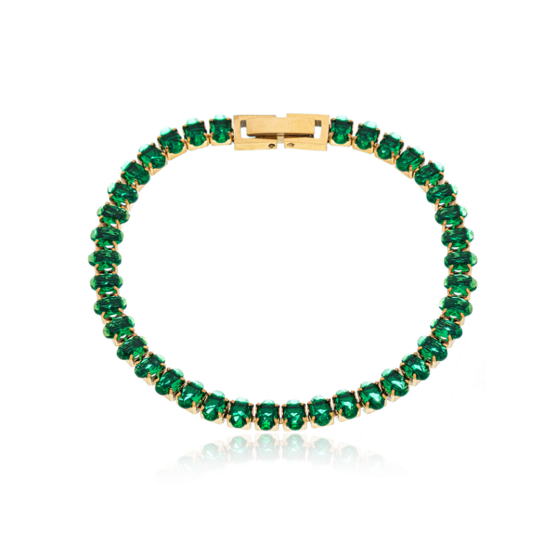 Pulseira Riviera Navete Esmeralda Banhada a Ouro 18k