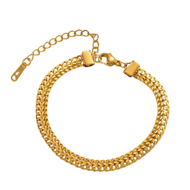 Pulseira Malha Achatada Banhada a Ouro 18k