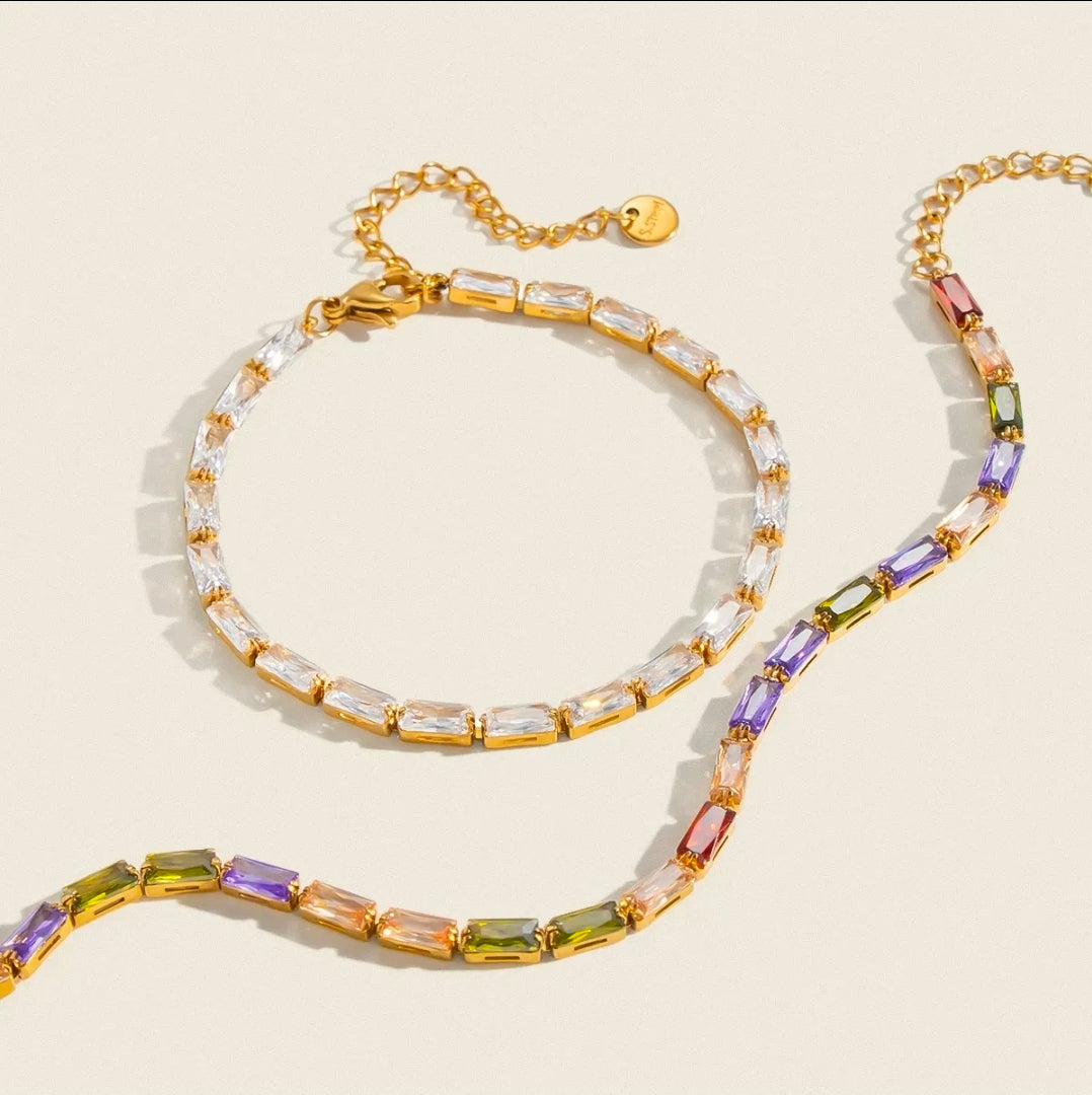 Pulseira Riviera Retangular em Aço Banhado a Ouro