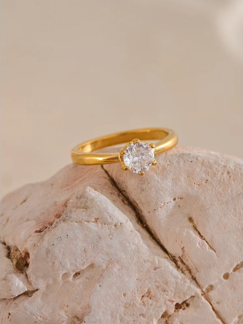 Anel Solitário Zircônia 5mm Banhado a Ouro 18k