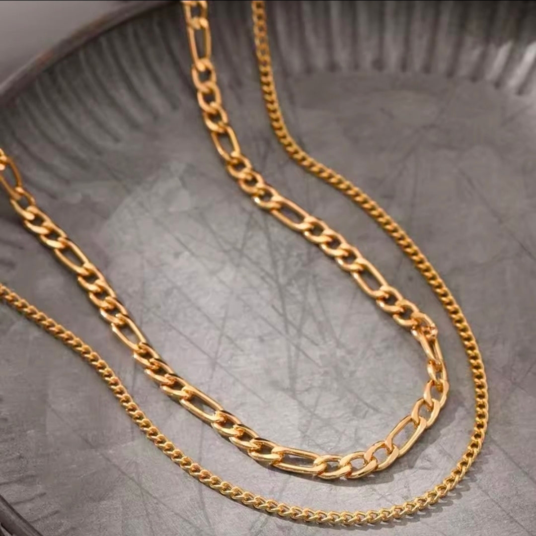 Colar Duplo Corrente 3 por 1 Banhado a Ouro 18k