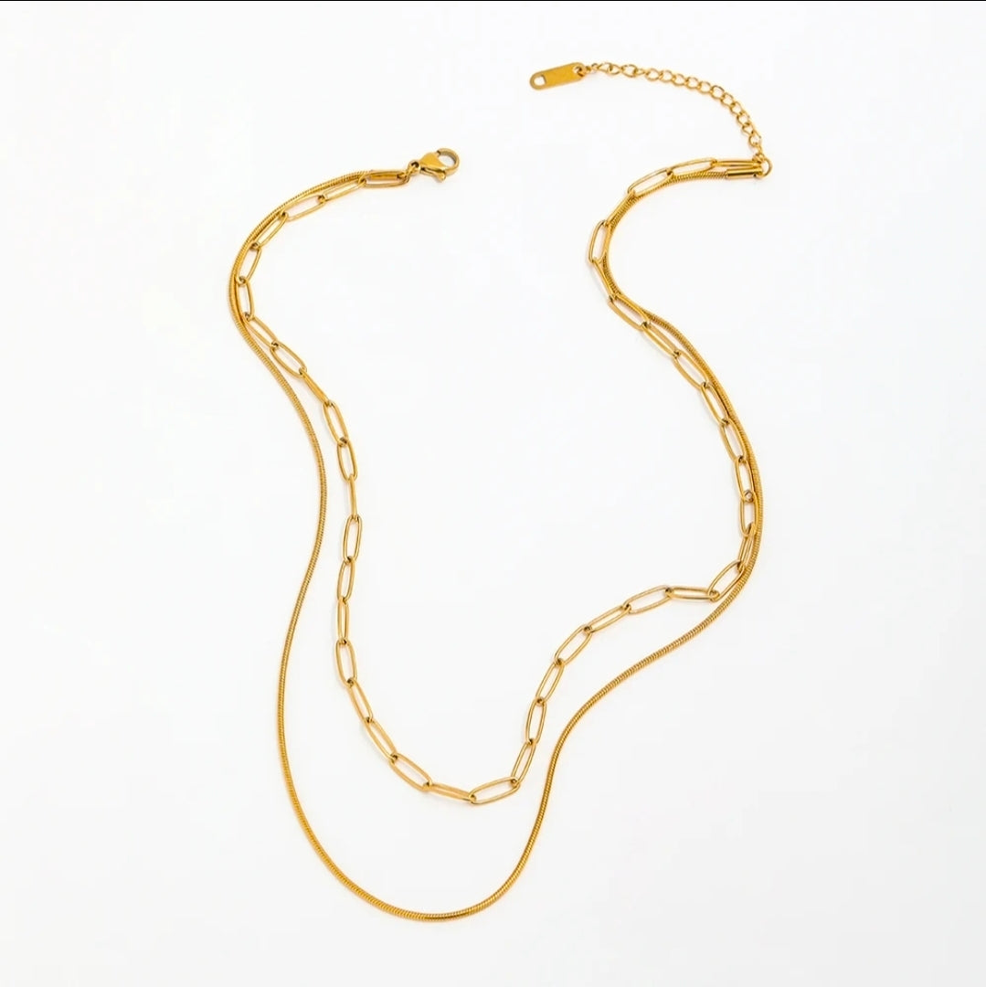 Colar Duplo Elos Retangulares Banhado a Ouro 18k