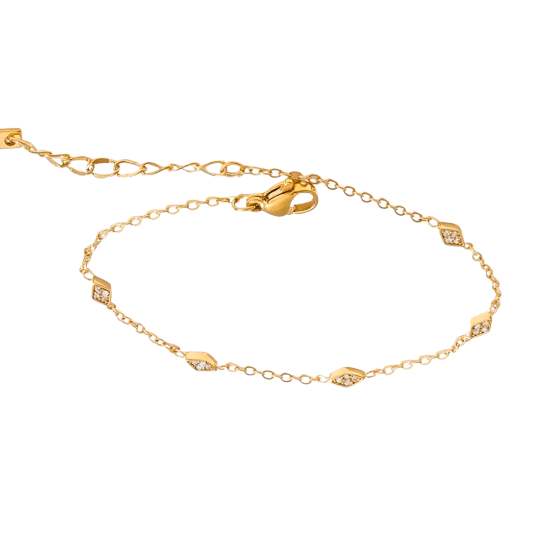 Pulseira Mini Losangos Cravejados em Aço Banhado a Ouro