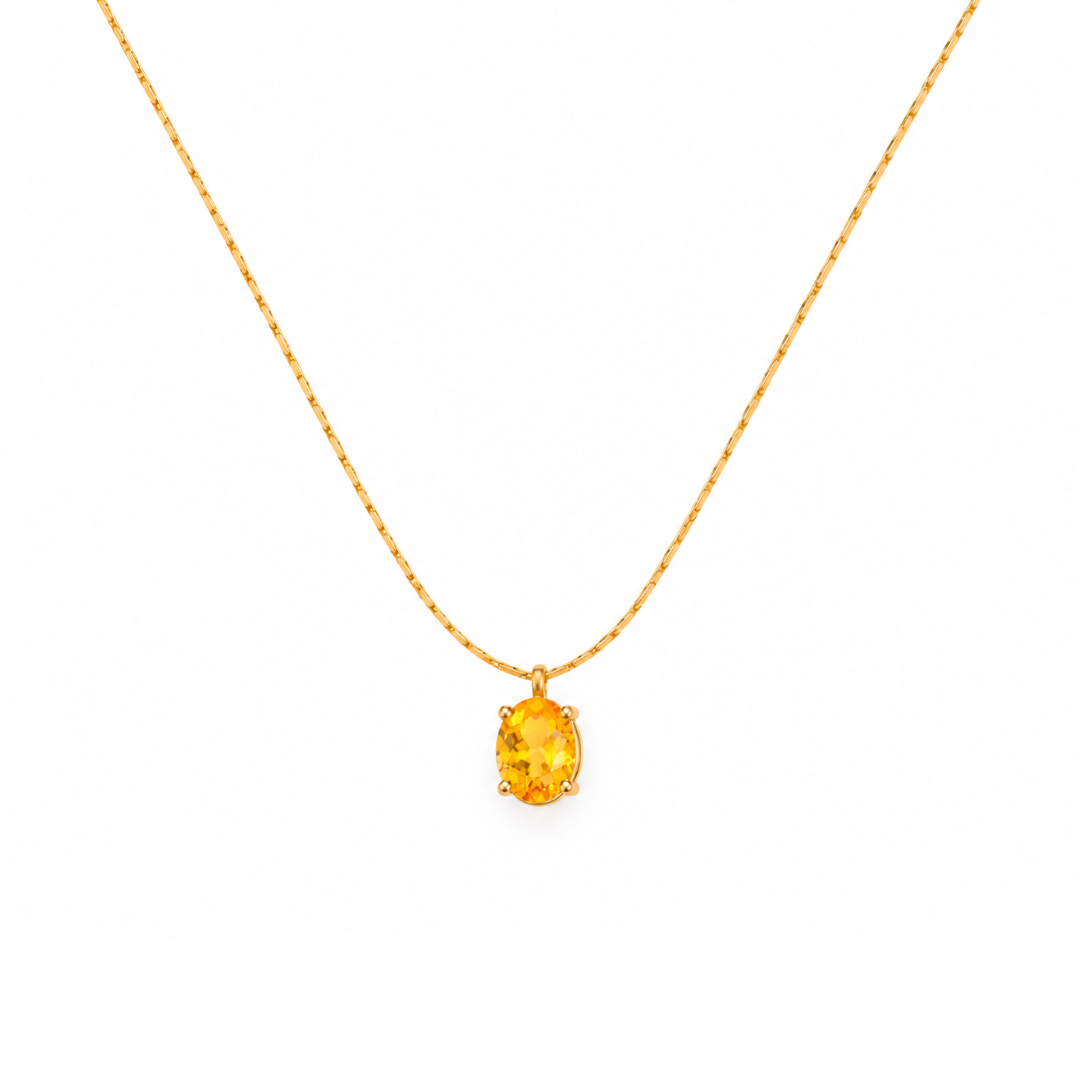 Colar Zircônia Oval Citrino em Aço Banhado a Ouro
