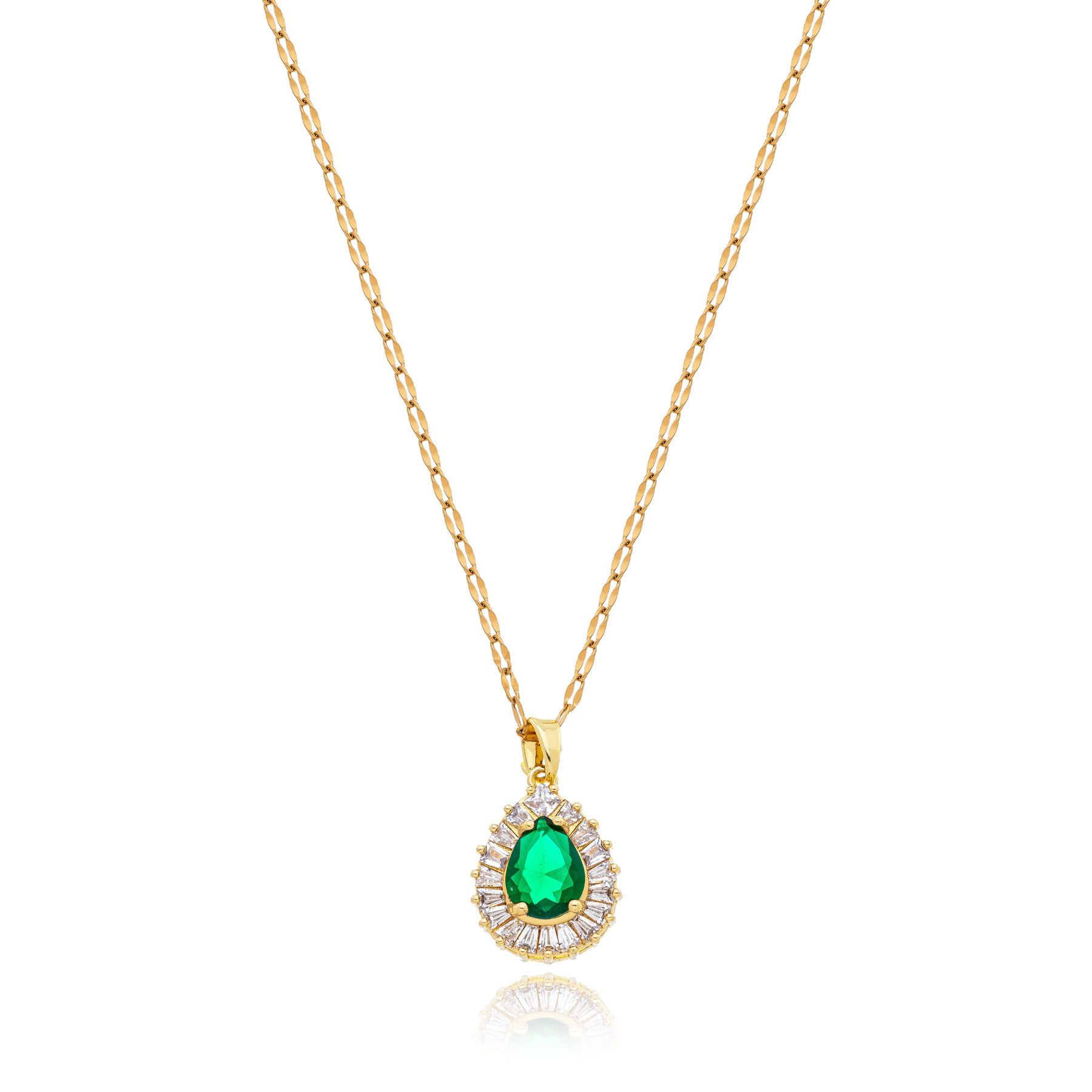 Colar Gota Cravejada Esmeralda Banhado a Ouro 18k