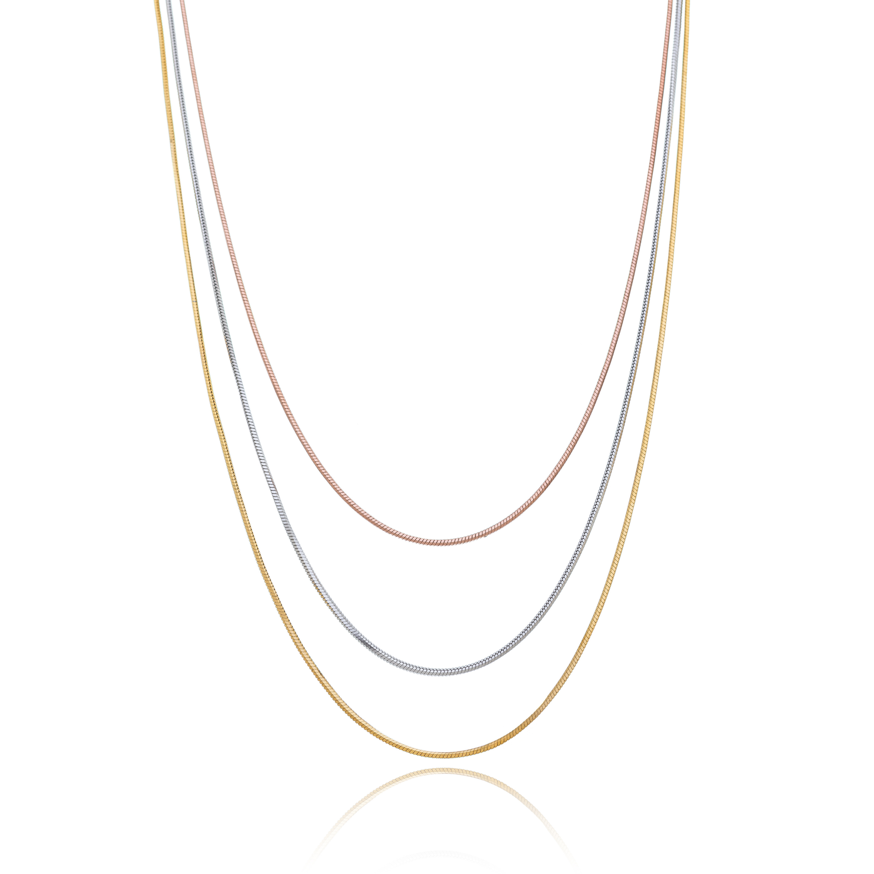 Colar Triplo 3 Fios e 3 Banhos (Rosê, Ouro 18k e Prata)