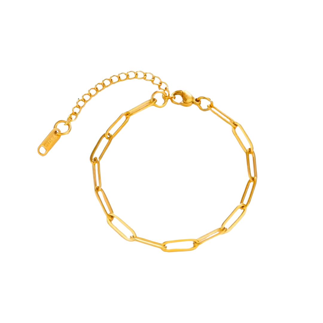 Pulseira Elos Achatados Finos Banhada a Ouro 18k