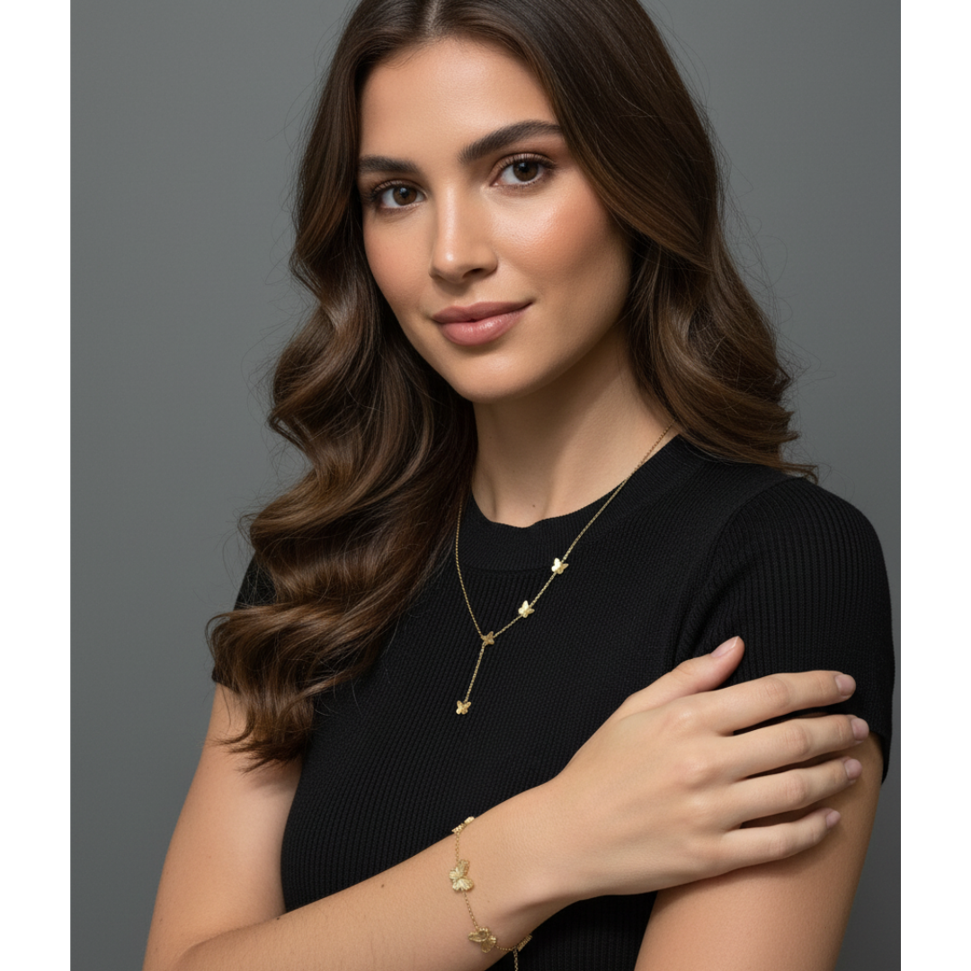 Pulseira Borboletas Banhada a Ouro 18k