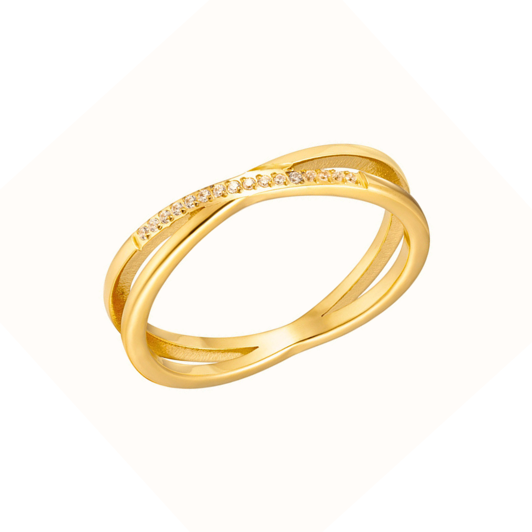 Anel X Cravejado Banhado a Ouro 18k