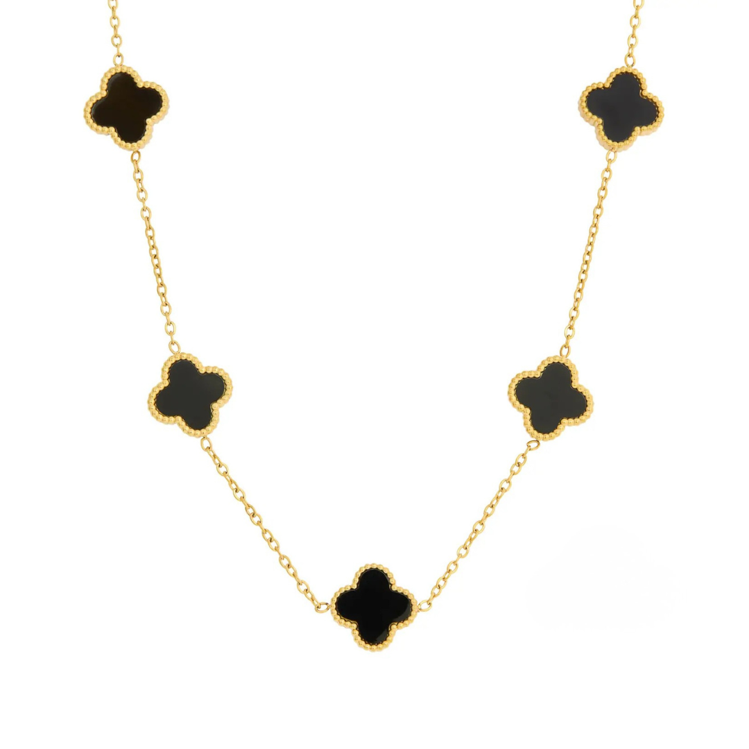 Colar Trevos Pretos Banhado a Ouro 18k