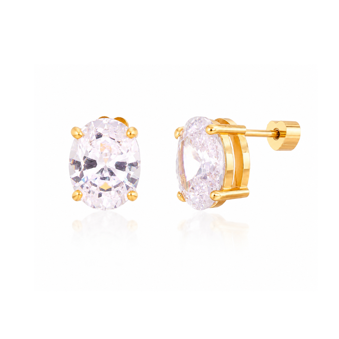 Brinco Ponto de Luz Oval Banhado a Ouro 18k